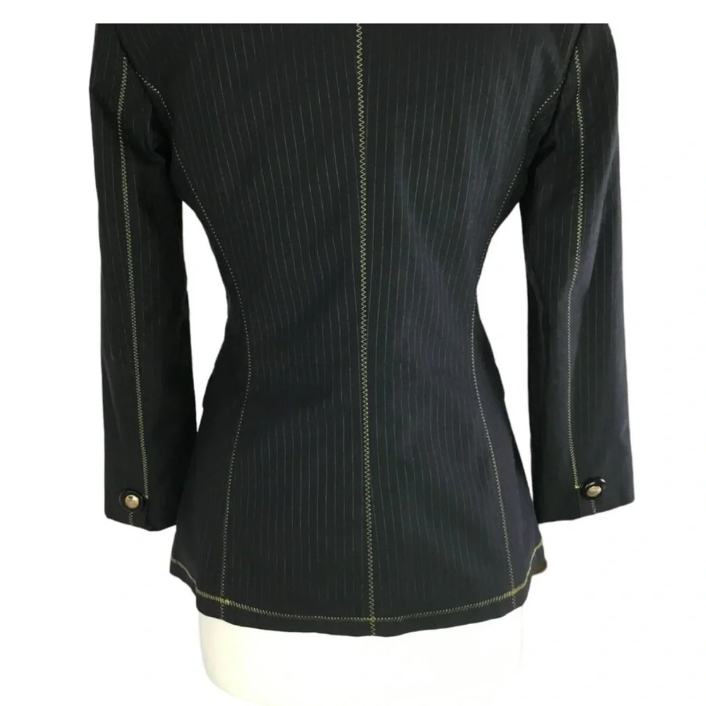 Roberto Cavalli Blazer Womens 44 Black Pinstripe Gold Stitching Snakeskin Liner - Picture 3 of 11